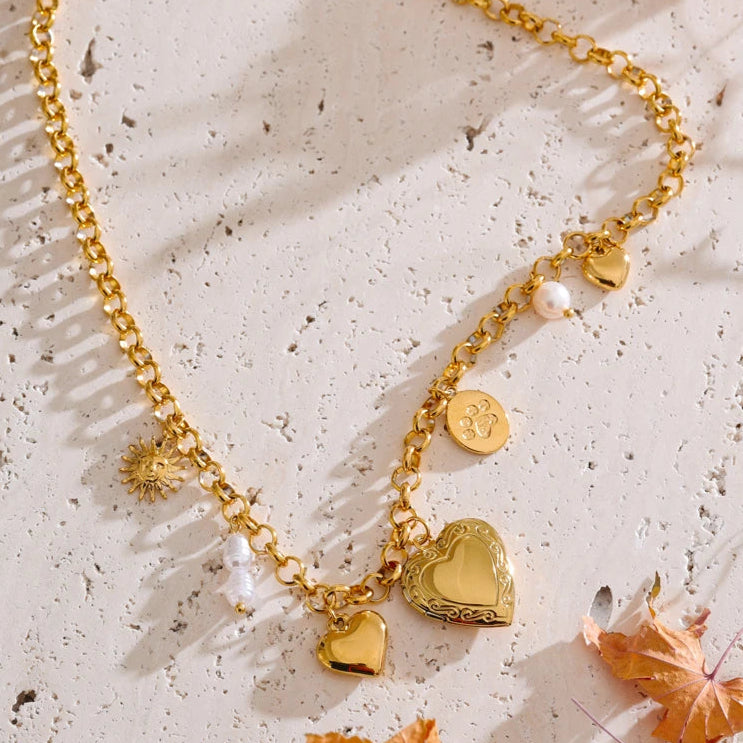 Pearl & Heart Photo Charm Necklace