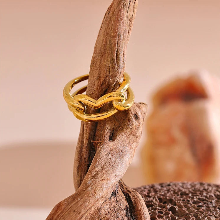 Layered Geometric Heart Ring