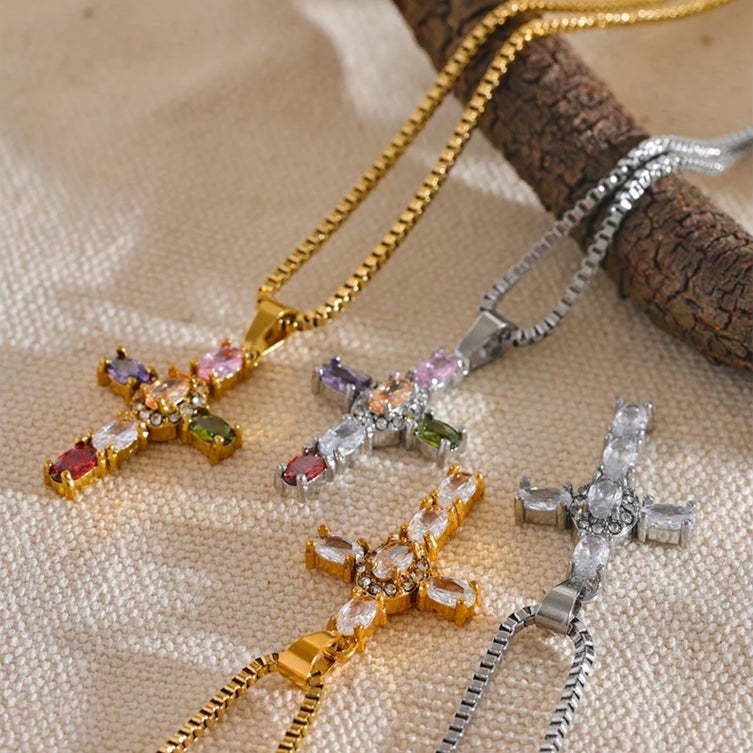 Colorful Cubic Zirconia Cross Pendant