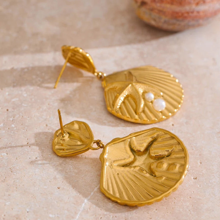 Ocean-Inspired Pearl & Shell Starfish Drop Earrings