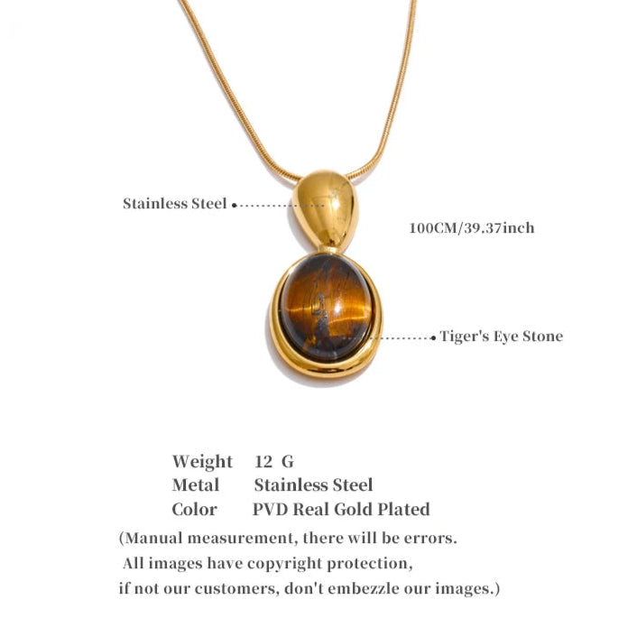 Tiger Eye Stone Oval Pendant Necklace