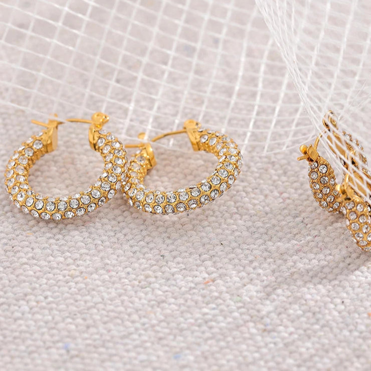 Chunky CZ Huggie Hoop Earrings