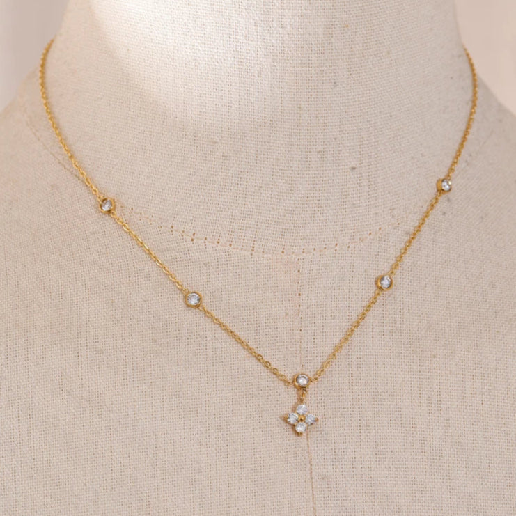 Cubic Zirconia Flower Pendant Necklace