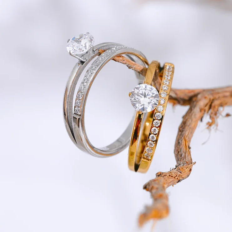 Double Layer Cubic Zirconia Ring