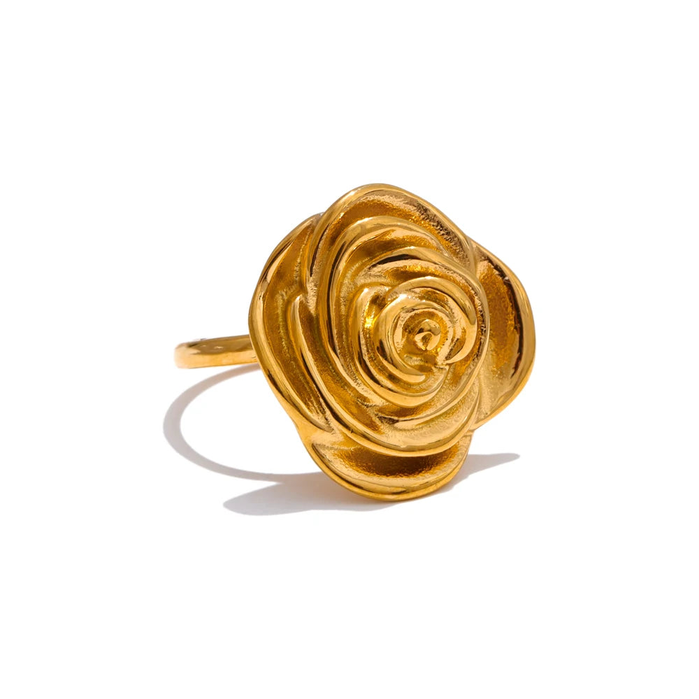 Gold Flower Ring & Earrings Set