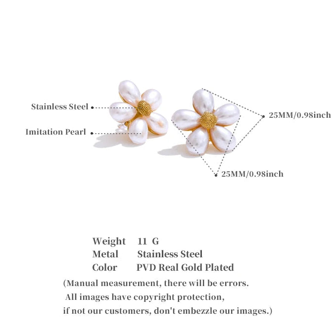 Flower Stud Earrings with Simulated Pearls