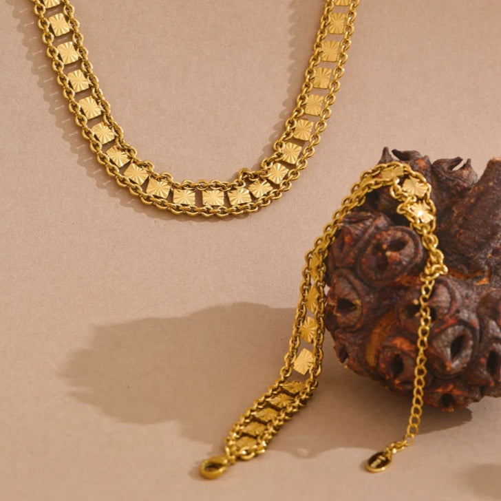 Bold Square Chain Necklace & Bracelet Set