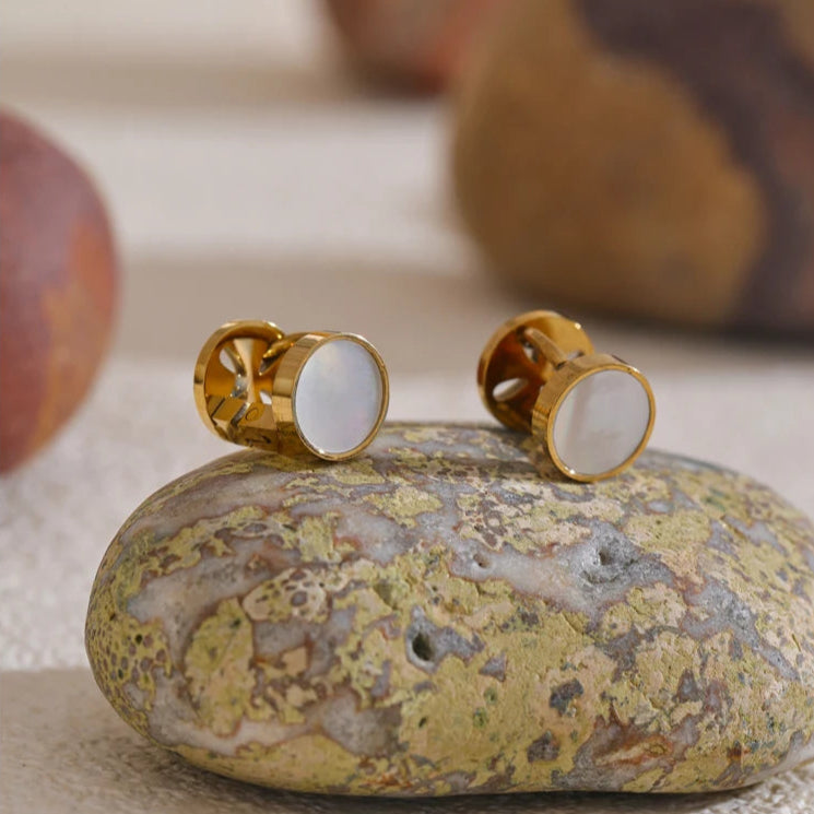 Double-Sided Round Shell Stud Earrings