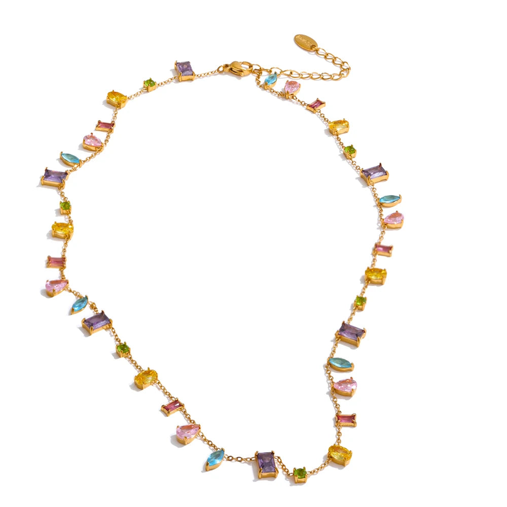 Colorful Cubic Zirconia Chain Necklace