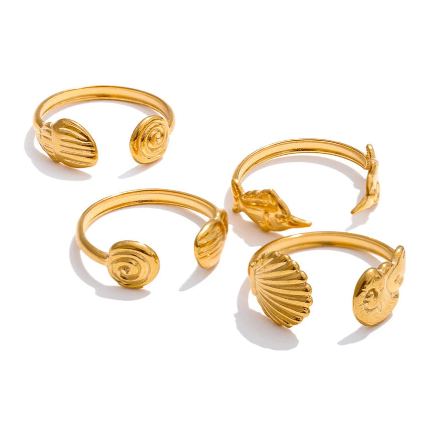 Adjustable Ocean Shell and Fish Open Ring