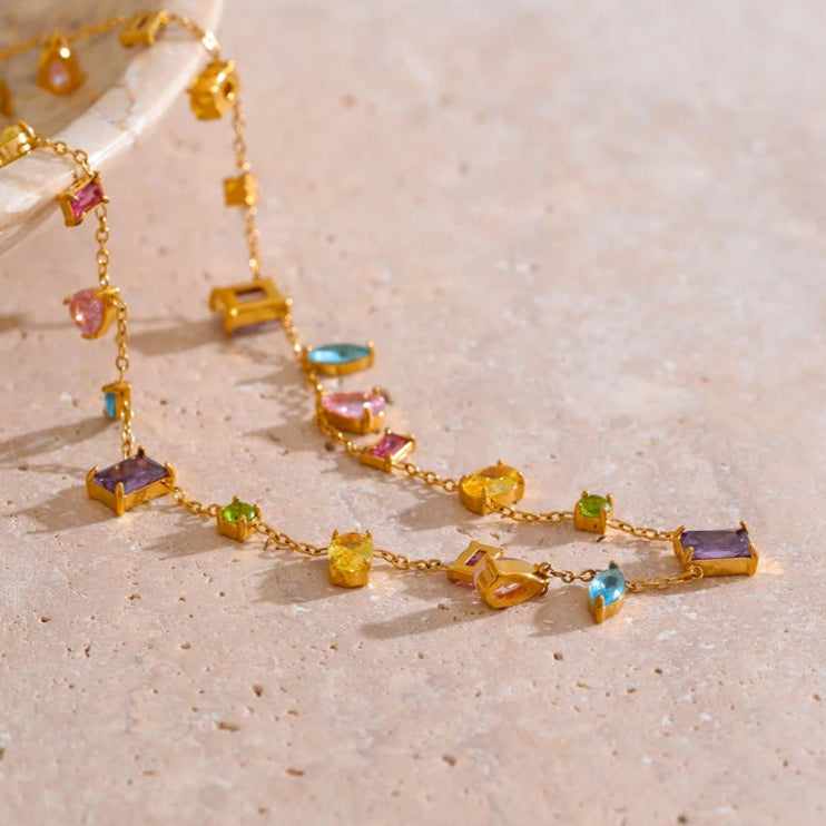 Colorful Cubic Zirconia Chain Necklace
