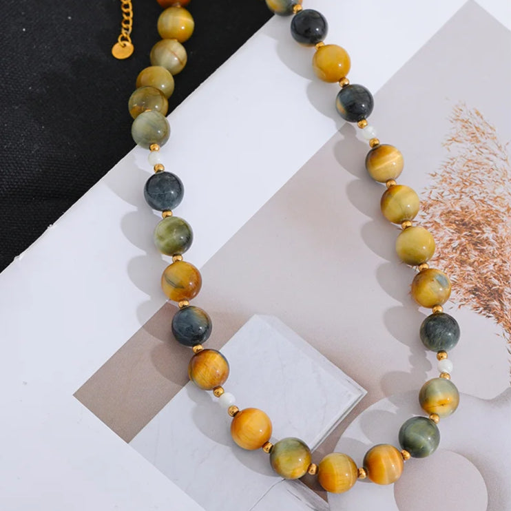 Tiger Eye Beaded Chain Necklace