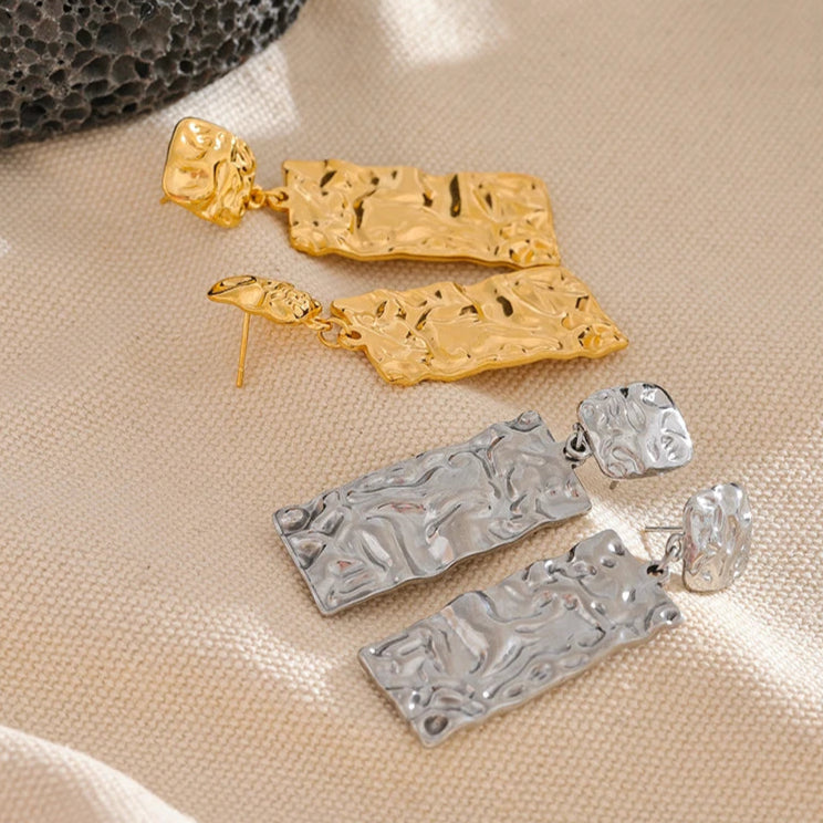 Hammered Rectangle Drop Earrings