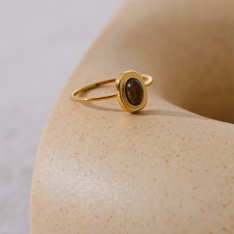 Oval Natural Stone Thin Ring