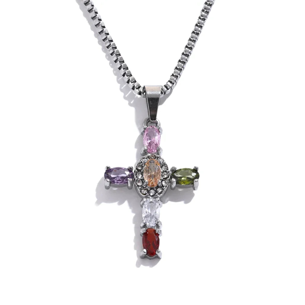 Colorful Cubic Zirconia Cross Pendant