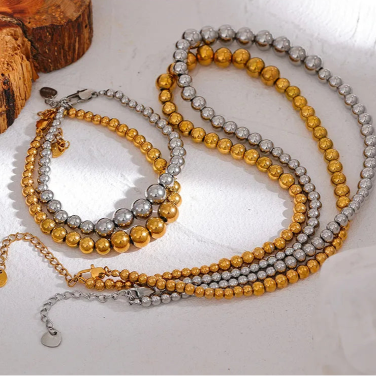 Beaded Chain Necklace and Bracelet