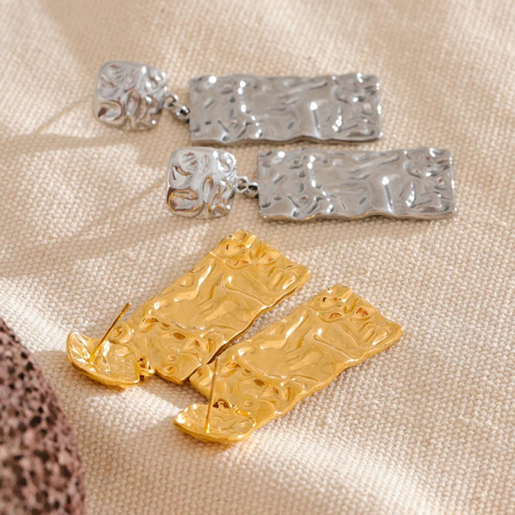 Hammered Rectangle Drop Earrings