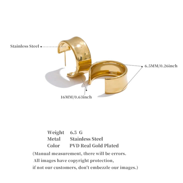 Smooth Metal C-Shape Hoop Earrings