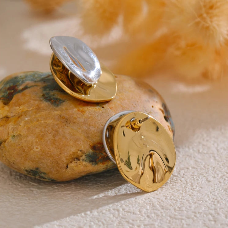 Double Tone Geometric Stud Earrings