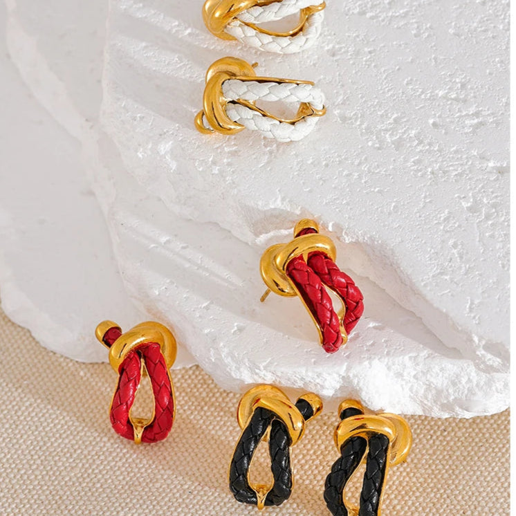 Geometric Leather Knot Stud Earrings