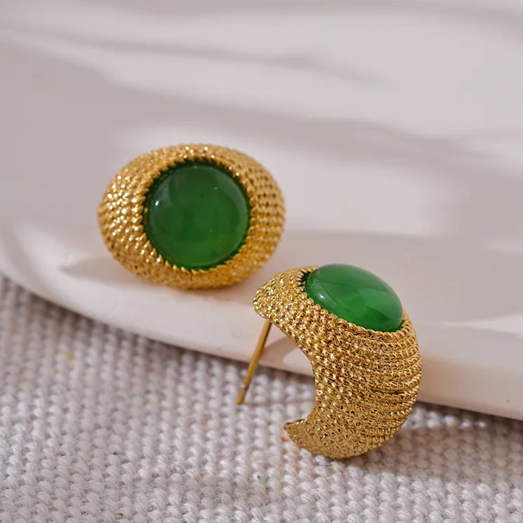 Vintage Cat Eye Stone C-Shape Earrings