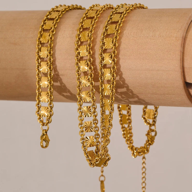 Bold Square Chain Necklace & Bracelet Set