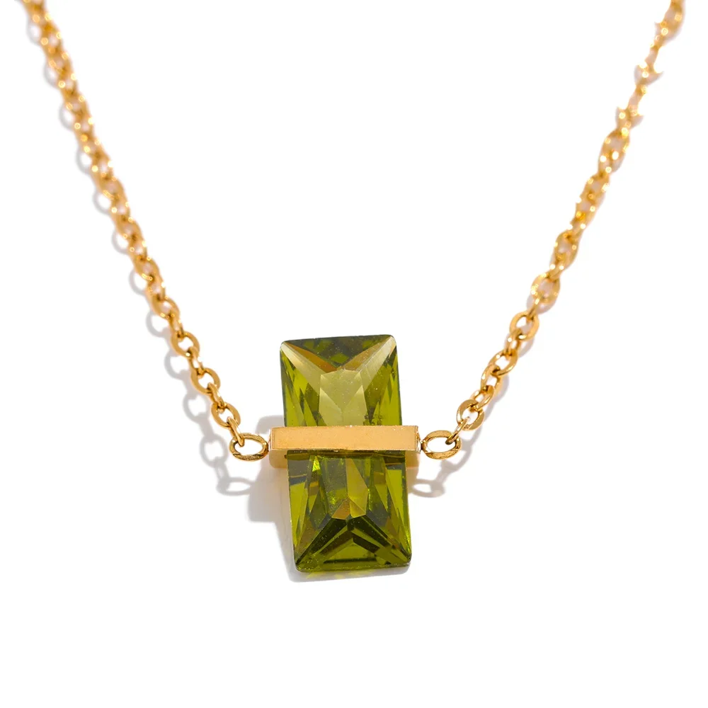 Olive Green Cubic Zirconia Pendant Necklace