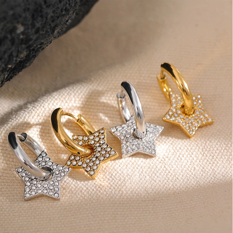 Star Drop Hoop Earrings