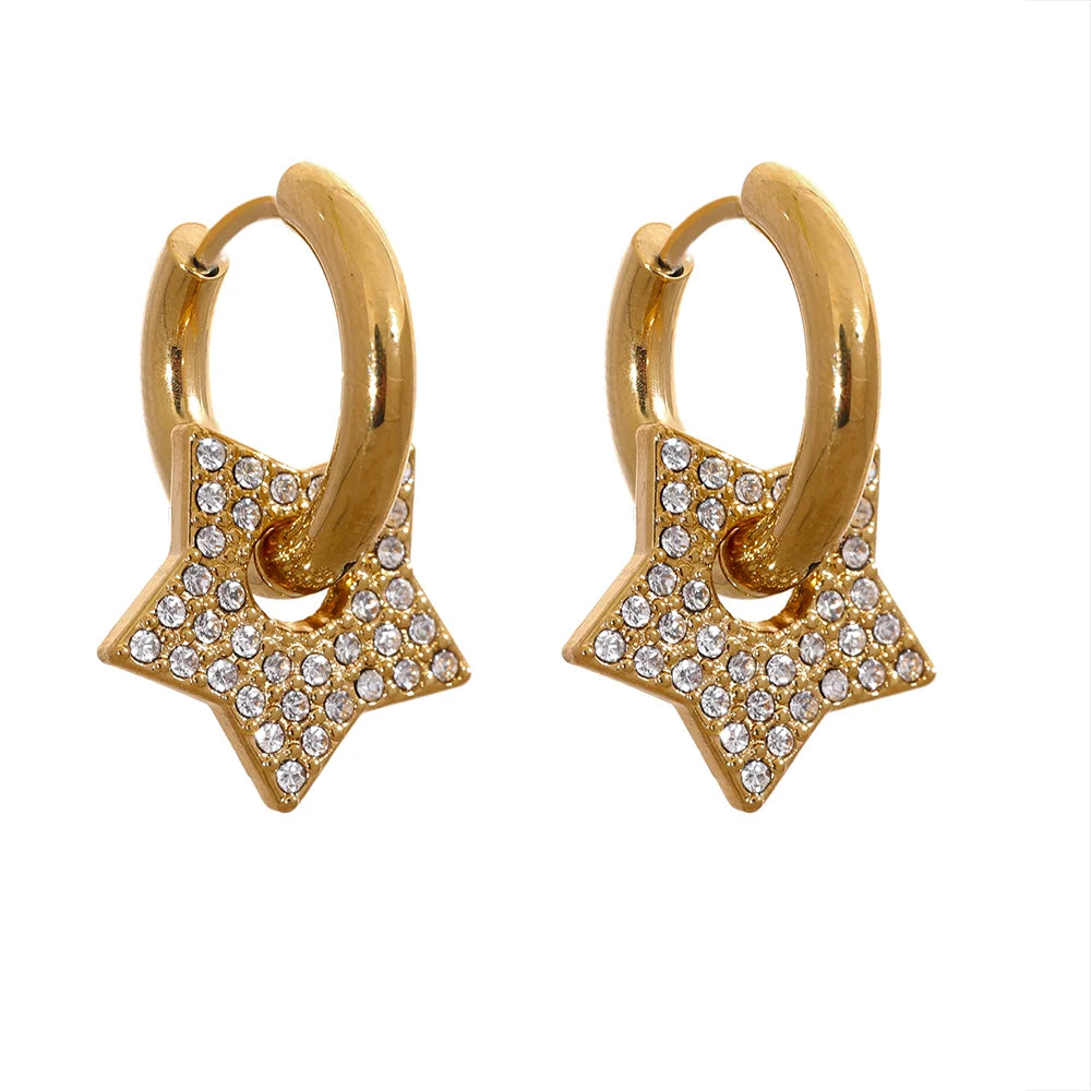 Star Drop Hoop Earrings