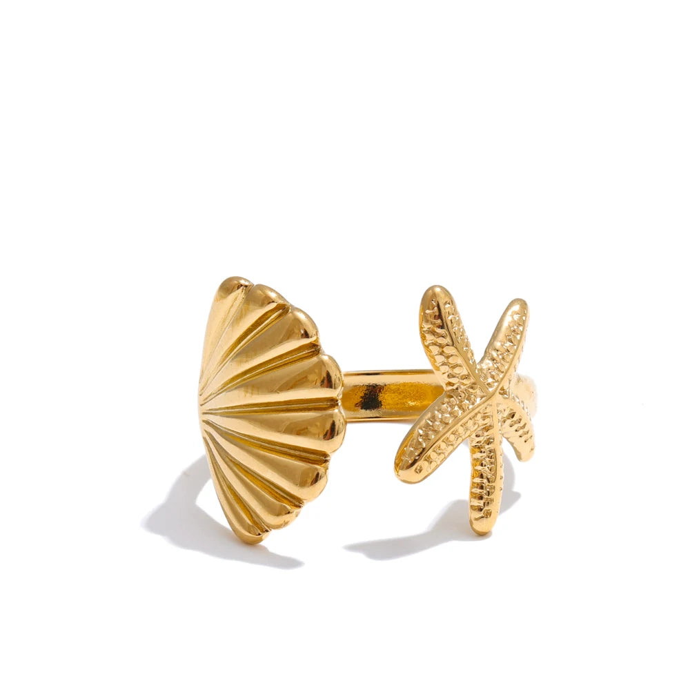 Ocean Shell & Starfish Adjustable Ring