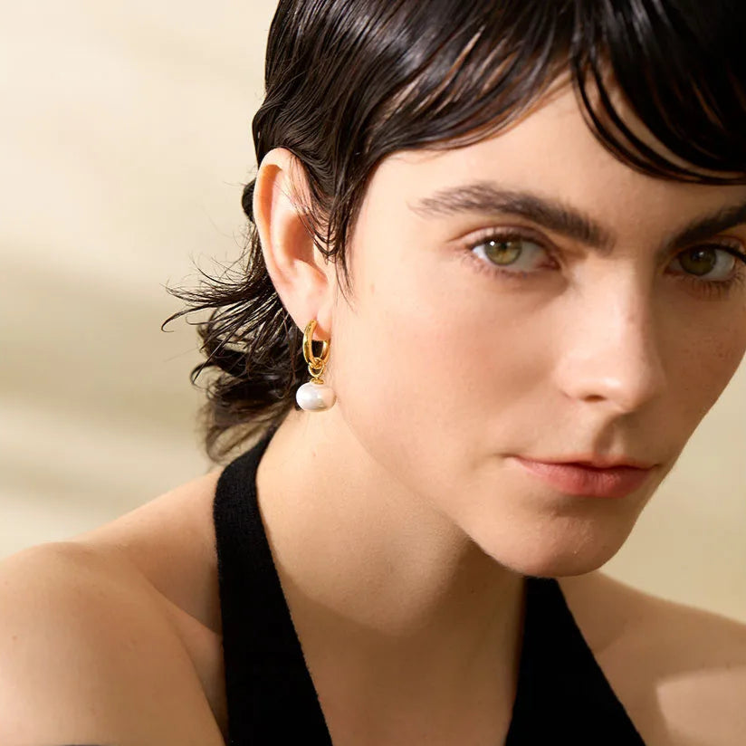 Celeste Pearl Drop Hoop Earrings