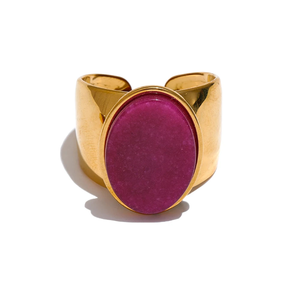 Wide Stone Inlay Gold Ring