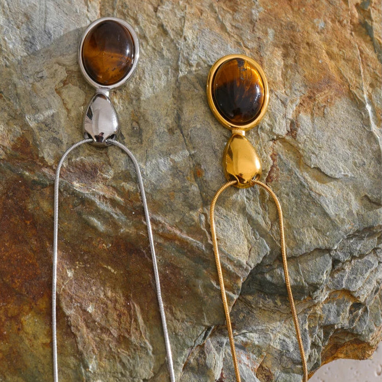 Tiger Eye Stone Oval Pendant Necklace