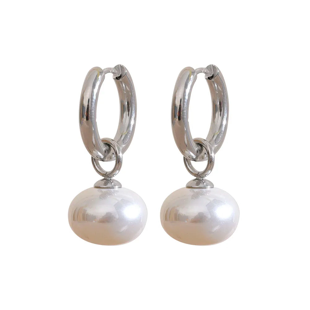 Celeste Pearl Drop Hoop Earrings