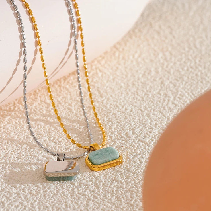 Square-shaped Amazonite pendant necklace