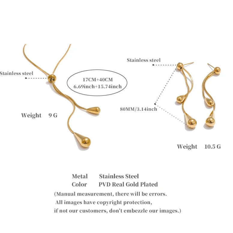 Polished Chain Necklace & Water Drop Earrings Set