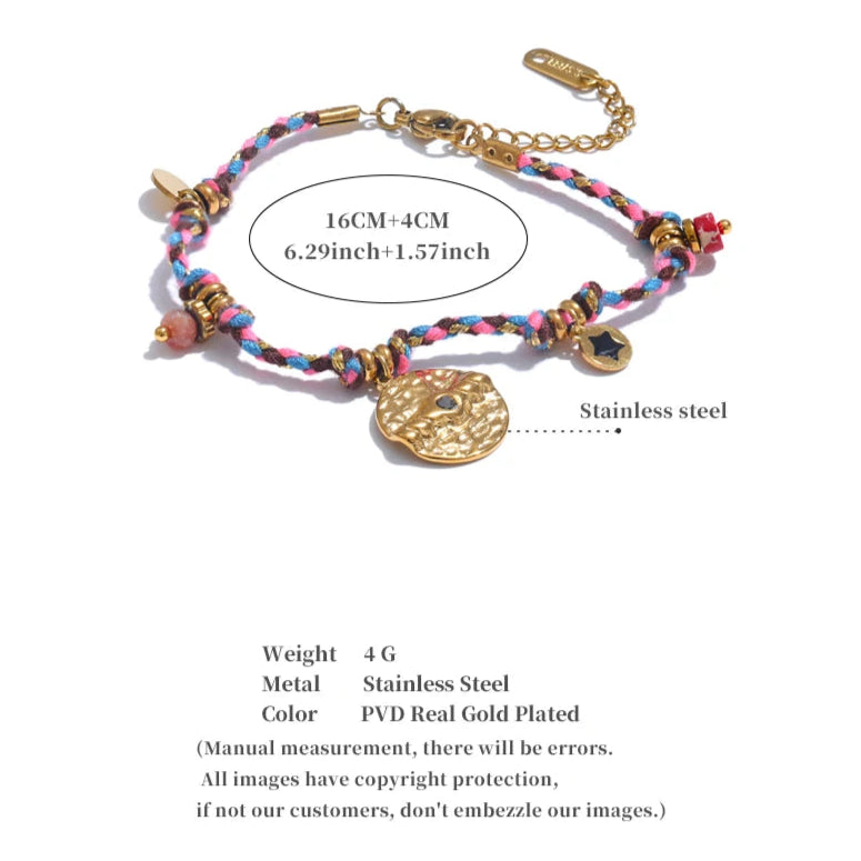 Colorful Braided Rope & Stainless Steel Bracelet