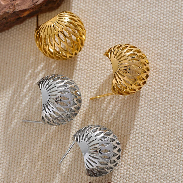 Geometric Hollow Round Stud Earrings