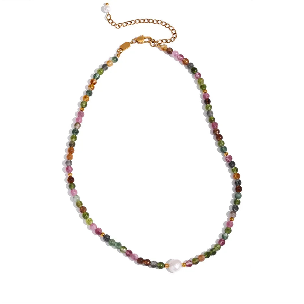 Multicolor Tourmaline & Pearl Beaded Necklace