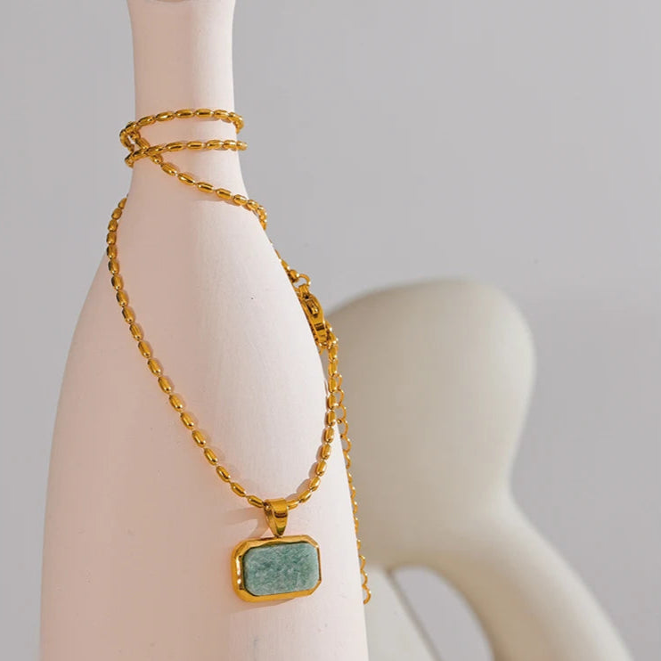 Square-shaped Amazonite pendant necklace