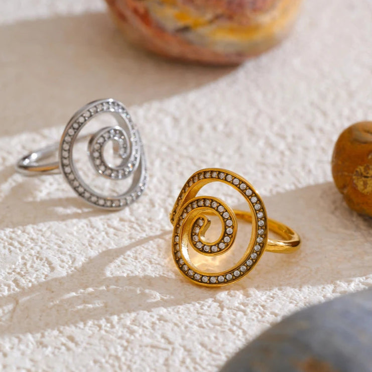 Adjustable Geometric Ring with Cubic Zirconia