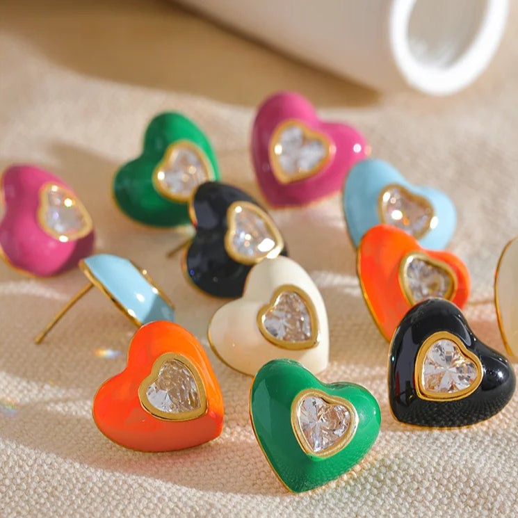 Colorful Heart Stud Earrings