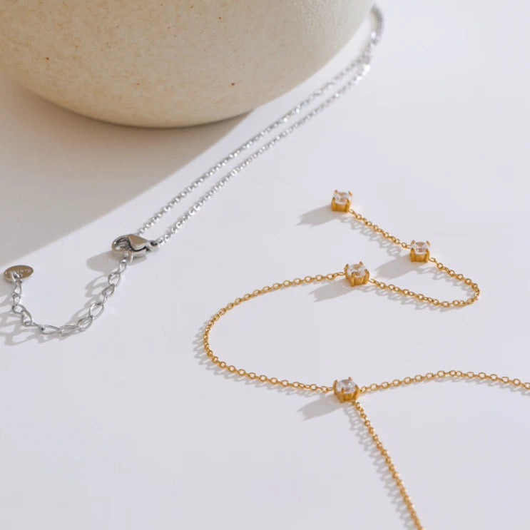 Long Drop Necklace with Cubic Zirconia