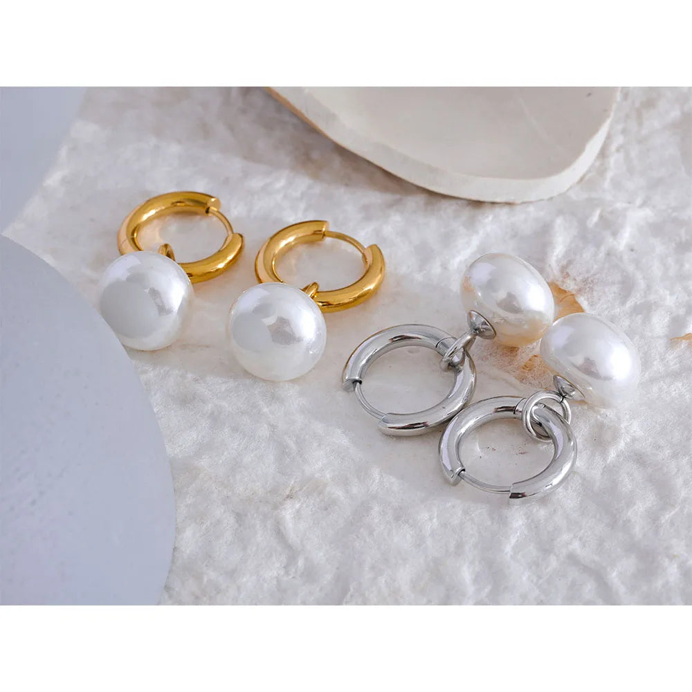 Celeste Pearl Drop Hoop Earrings