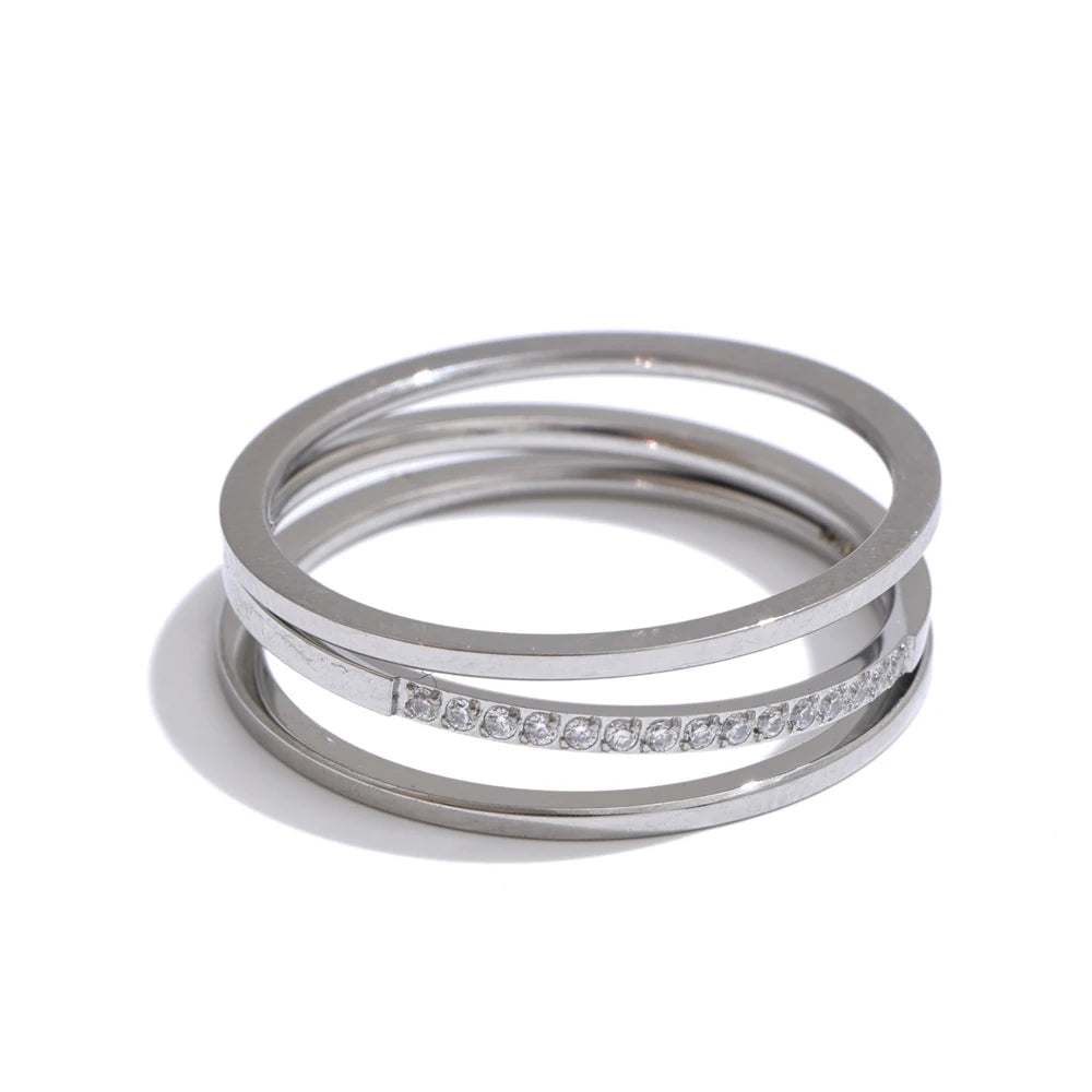 Elegant Stainless Steel Ring with Cubic Zirconia