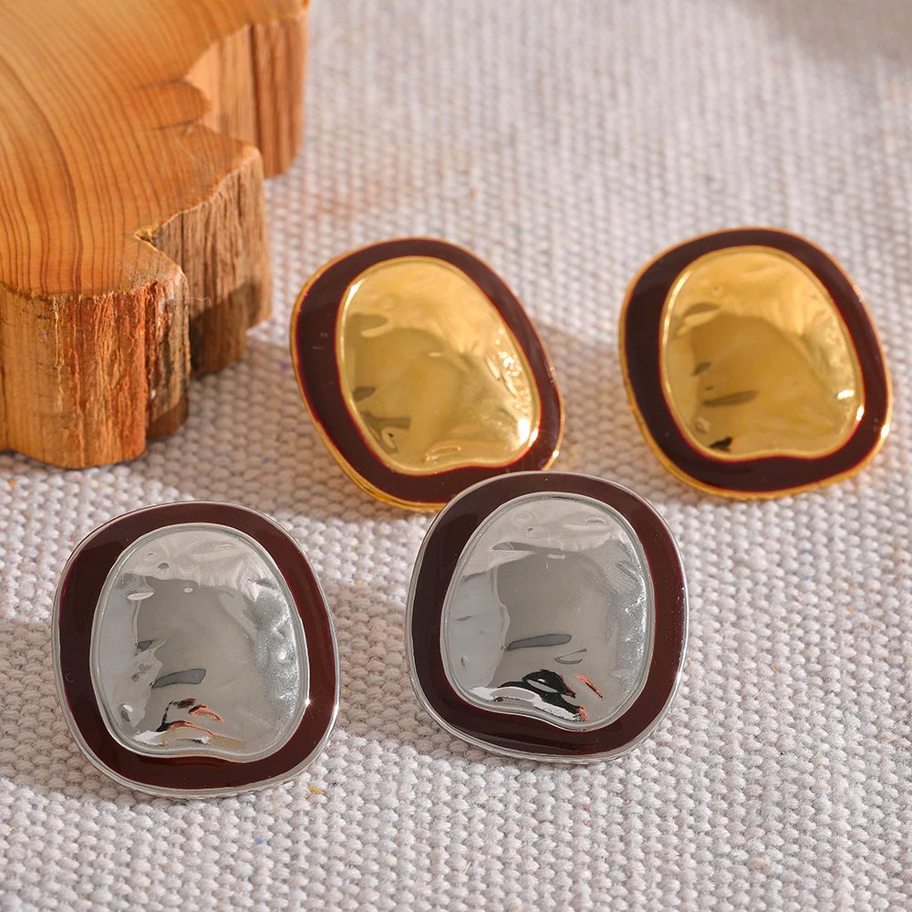 Bold Irregular Enamel Stud Earrings