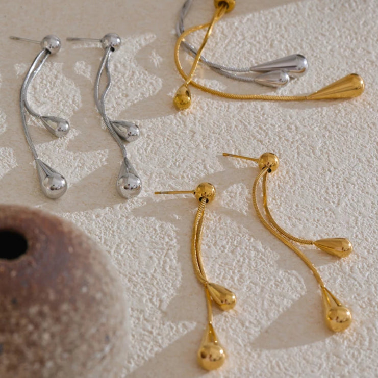 Polished Chain Necklace & Water Drop Earrings Set