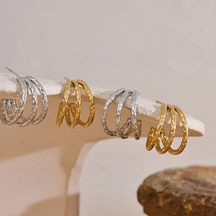 Geometric C-Shaped Hollow Hoop Earrings