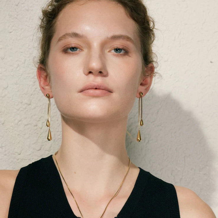 Polished Chain Necklace & Water Drop Earrings Set