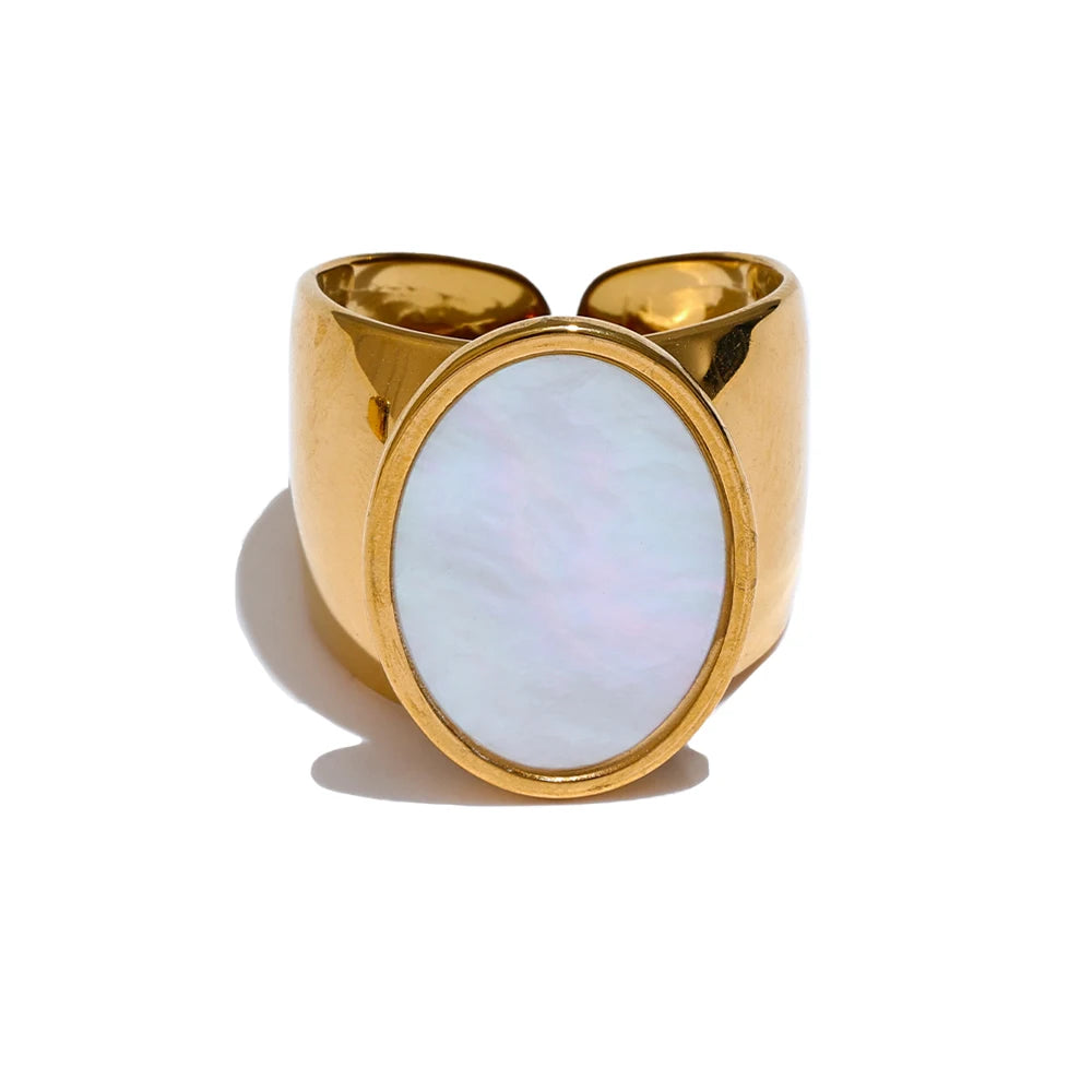 Wide Stone Inlay Gold Ring